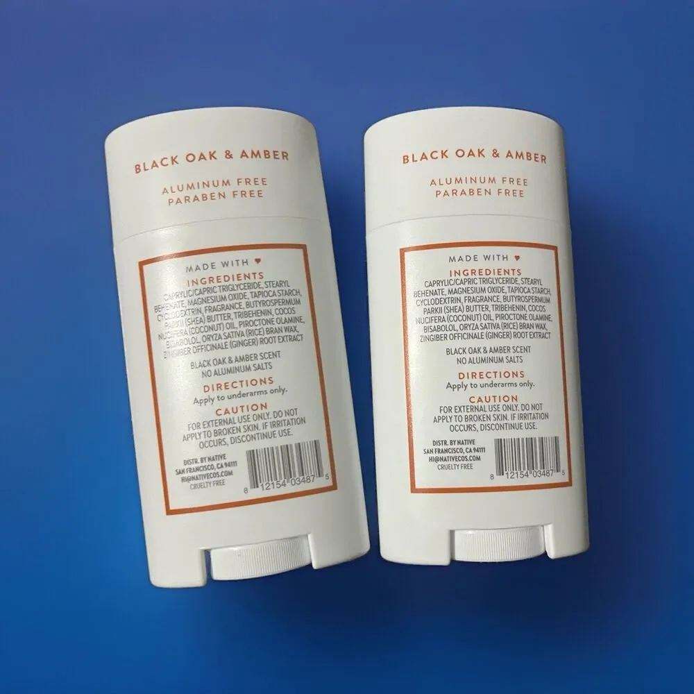 Native Deodorant Stick Black Oak & Amber 2.65 oz Aluminum-Free 2 Pack